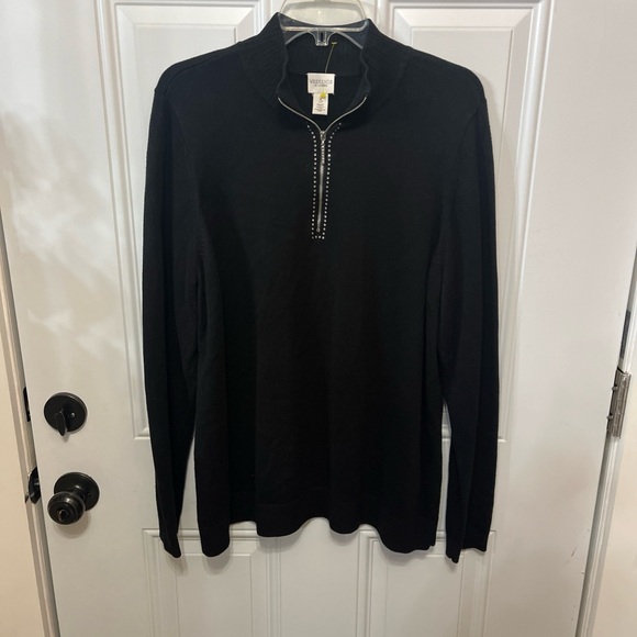 Chicos Size 3 Black Sweater Rhinestone 1/4” zip NWOT - Picture 1 of 11